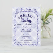 Invitation 005 Iris Aquarelle Gingham Oiseaux Baby Shower (Debout devant)