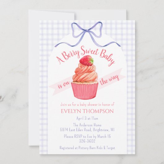 Invitation 005 Iris Baie Violette Douce Fraise Baby Shower (Devant)