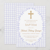 Invitation 005 Iris Botanique Vigne Ornée Croix Baptême (Devant / Derrière)
