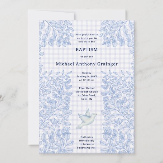 Invitation 005 Iris Dove Botanique Croisé Gingham Baptême (Devant)