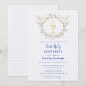 Invitation 005 Iris Dove & Chalice Gingham 1ère Communion (Devant / Derrière)
