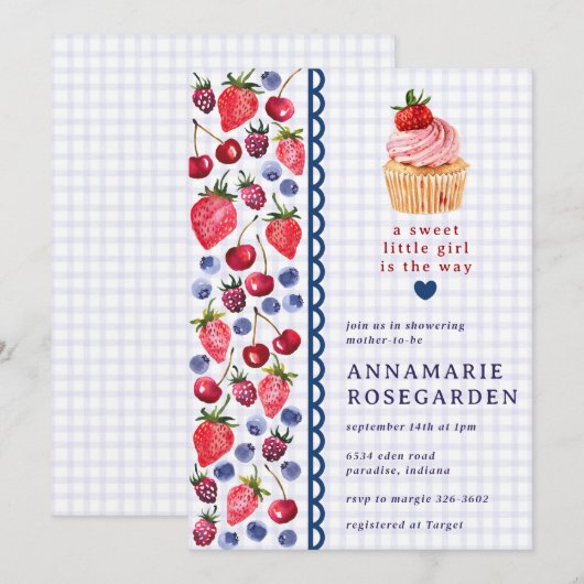 Invitation 005 Iris Gâteau Cupcake Fête Prénatale Tache Viole (Devant / Derrière)
