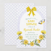 Invitation 005 Iris Jaune Daisy Noeud Gingham Baby Shower (Devant / Derrière)