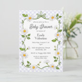 Invitation 005 Iris Lavender Floral Daisy Plaid Baby Shower (Debout devant)