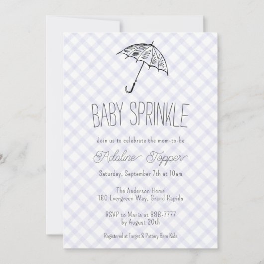 Invitation 005 Iris Modern Umbrella Gingham Baby Sprinkle (Devant)
