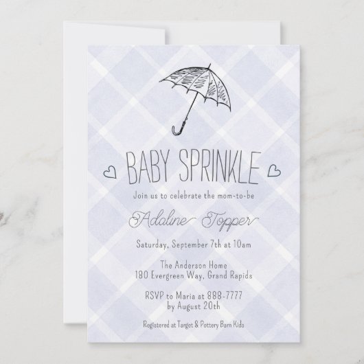 Invitation 005 Iris Plaid Umbrella Baby Sprinkle Shower (Devant)