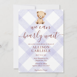 Invitation 005 Iris Teddy Bear en Lavande à Carreaux Fête Pré