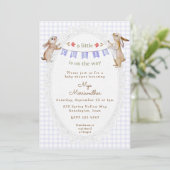 Invitation 005 Iris Violet Lapin Doux Gingham Baby Shower (Debout devant)