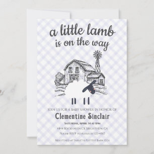 Invitation 005 Iris Violet Un Petit Agneau Gingham Baby Showe