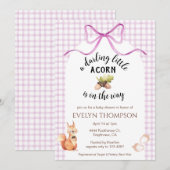 Invitation 006 Fête Bébé Écureuil Mignon Gingham Gland (Devant / Derrière)