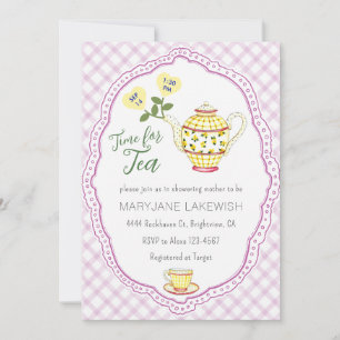 Invitation 006 Fête de thé bébé mignon gingham violet vin
