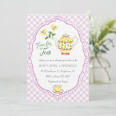 Invitation 006 Fête de thé bébé mignon gingham violet vin (Debout devant)