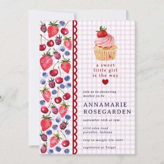 Invitation 006 Gâteau Cupcake Patch de Baie Violette Bébé Fêt (Devant)