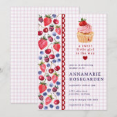 Invitation 006 Gâteau Cupcake Patch de Baie Violette Bébé Fêt (Devant / Derrière)