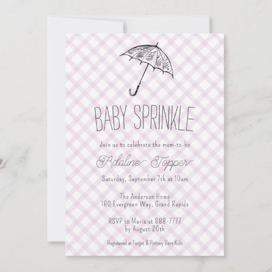 Invitation 006 Parapluie Moderne Gingham Bébé Sprinkle (Devant)