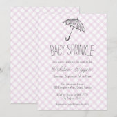 Invitation 006 Parapluie Moderne Gingham Bébé Sprinkle (Devant / Derrière)