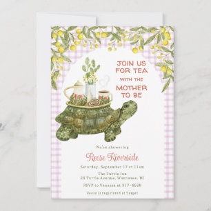 Invitation 006 Thé de jardin pour bébé tortue violet vin Baby