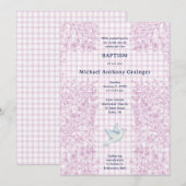 Invitation 006 Vin Colomb Botanique Gingham Baptême (Devant / Derrière)