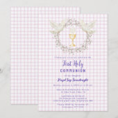 Invitation 006 Vin Colombe & Calice Gingham 1ère Communion (Devant / Derrière)