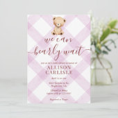 Invitation 006 Wine Purple Teddy Bear Gingham Baby Shower (Debout devant)
