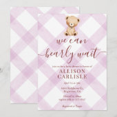 Invitation 006 Wine Purple Teddy Bear Gingham Baby Shower (Devant / Derrière)
