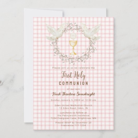 Invitation 007 Colombe Rouge & Calice Gingham Première Commun (Devant)