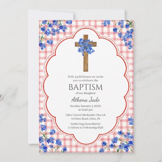 Invitation 007 Fleur de rouille rustique croix design baptême (Devant)