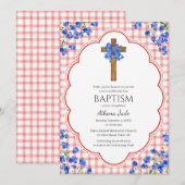 Invitation 007 Fleur de rouille rustique croix design baptême (Devant / Derrière)