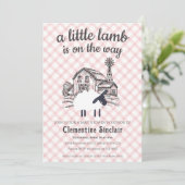 Invitation 007 Red A Little Lamb Farm Gingham Baby Shower (Debout devant)