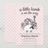 Invitation 007 Red A Little Lamb Farm Gingham Baby Shower (Devant / Derrière)
