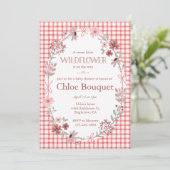 Invitation 007 Red Boho Wildflower Bow Gingham Baby Shower (Debout devant)