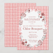 Invitation 007 Red Boho Wildflower Bow Gingham Baby Shower (Devant / Derrière)