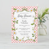 Invitation 007 Red Floral Daisy Plaid Baby Shower (Debout devant)