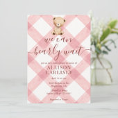 Invitation 007 Red Teddy Bear Gingham Baby Shower (Debout devant)