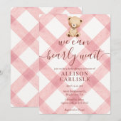 Invitation 007 Red Teddy Bear Gingham Baby Shower (Devant / Derrière)