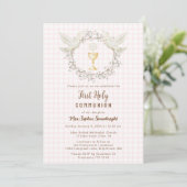 Invitation 008 Blush Dove & Chalice Gingham Première Communio (Debout devant)