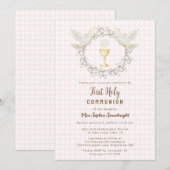 Invitation 008 Blush Dove & Chalice Gingham Première Communio (Devant / Derrière)