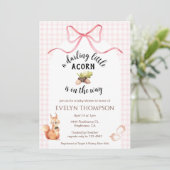 Invitation 008 Blush Pink Squirrel Acorn Gingham Baby Shower (Debout devant)