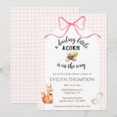 Invitation 008 Blush Pink Squirrel Acorn Gingham Baby Shower (Devant / Derrière)