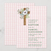 Invitation 008 Croix en bois rustique végétation teintée de r (Devant / Derrière)
