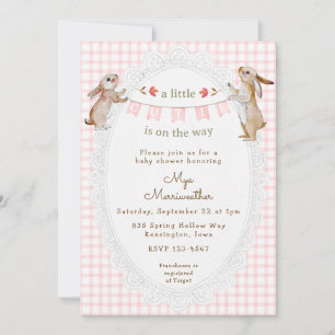 Invitation 008 Rose Pâle Douce Lapine à Carreaux Baby Shower