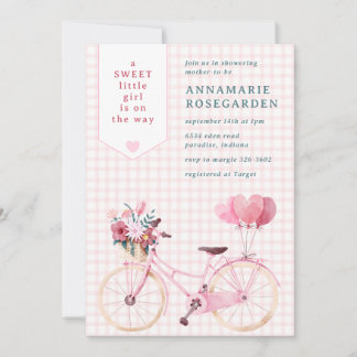 Invitation 008 vélo fille rose pâle floral douce Cadeau de Ba