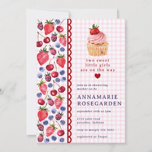 Invitation 009 Cupcake Baby Shower Fuchsia Rose Baie Patch (Devant)