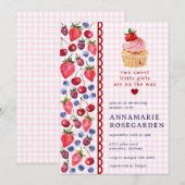 Invitation 009 Cupcake Baby Shower Fuchsia Rose Baie Patch (Devant / Derrière)