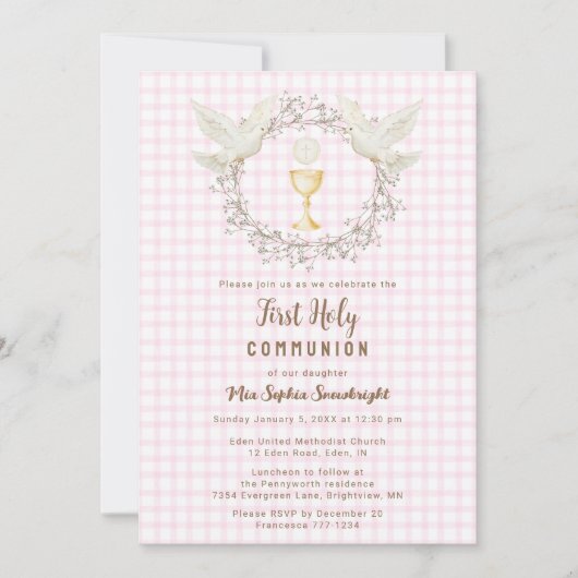 Invitation 009 Fuchsia Dove & Chalice Gingham Première Commun (Devant)