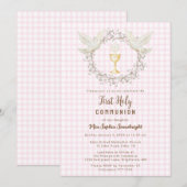 Invitation 009 Fuchsia Dove & Chalice Gingham Première Commun (Devant / Derrière)
