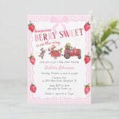 Invitation 009 Fuchsia Gingham Baie Douce Fête de Bébé Ferme (Debout devant)