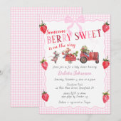 Invitation 009 Fuchsia Gingham Baie Douce Fête de Bébé Ferme (Devant / Derrière)