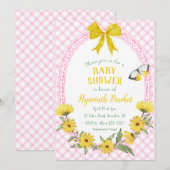 Invitation 009 Fuchsia Jaune Fleur Daisy Ruban Gingham Baby S (Devant / Derrière)