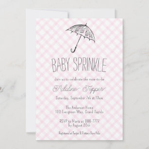 Invitation 009 Fuchsia Parapluie Moderne Gingham Baby Sprinkl